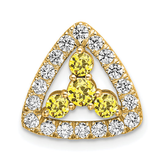 14k Yellow Gold 1/2 Ct. Lab Grown Diamond VS/SI+ G+ and Lab Created Sapphire Triangle Chain Slide Pendant