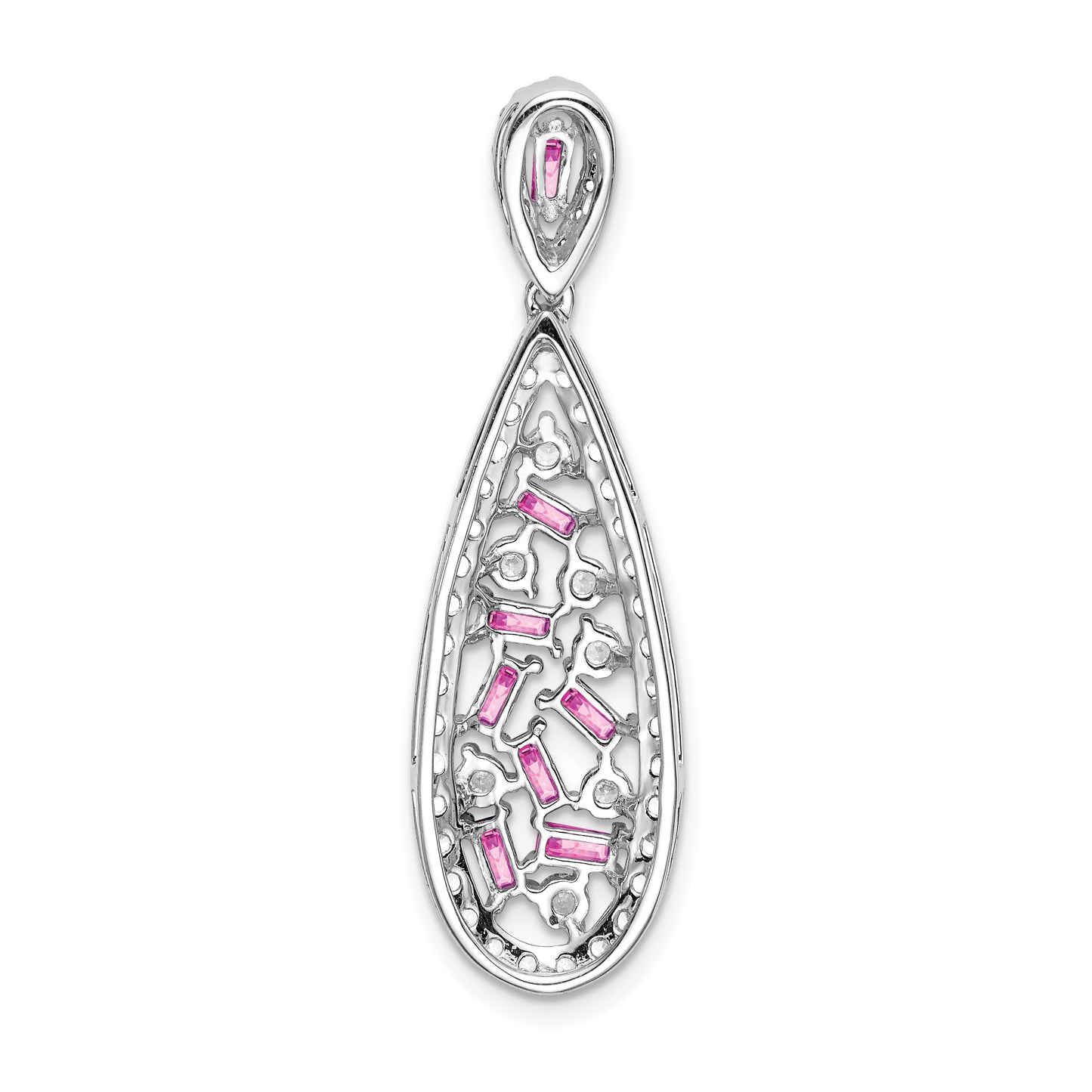 Pure Serenity 14k White Gold 7/8 Ct. Lab Grown Diamond VS/SI+ G+ and Lab Created Pink Sapphire Teardrop Dangle Pendant