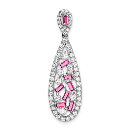 Pure Serenity 14k White Gold 7/8 Ct. Lab Grown Diamond VS/SI+ G+ and Lab Created Pink Sapphire Teardrop Dangle Pendant