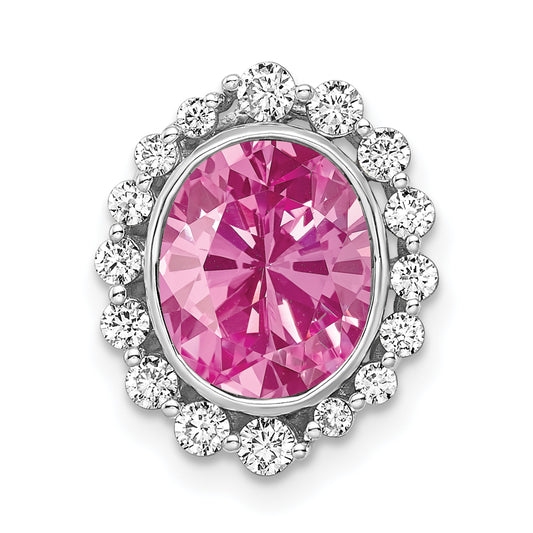 14k White Gold 1/2 Ct. Lab Grown Diamond VS/SI and Oval Lab Created Pink Sapphire Halo Chain Slide Pendant