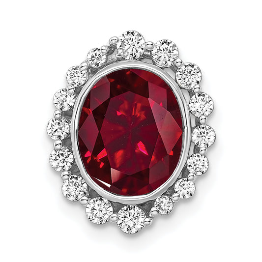 14k White Gold 1/2 Ct. Lab Grown Diamond VS/SI and Oval Lab Created Ruby Halo Chain Slide Pendant