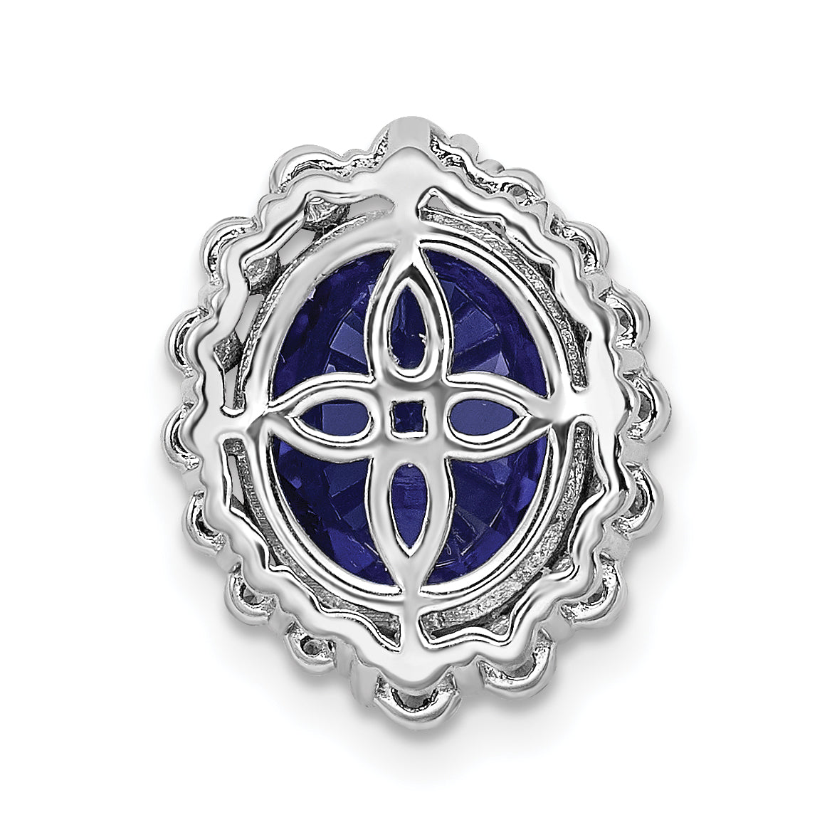 14k White Gold 1/2 Ct. Lab Grown Diamond VS/SI and Oval Lab Created Blue Sapphire Halo Chain Slide Pendant