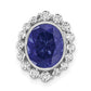 14k White Gold 1/2 Ct. Lab Grown Diamond VS/SI and Oval Lab Created Blue Sapphire Halo Chain Slide Pendant