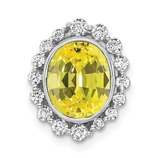 14k White Gold 1/2 Ct. Lab Grown Diamond VS/SI and Oval Lab Created Yellow Sapphire Halo Chain Slide Pendant