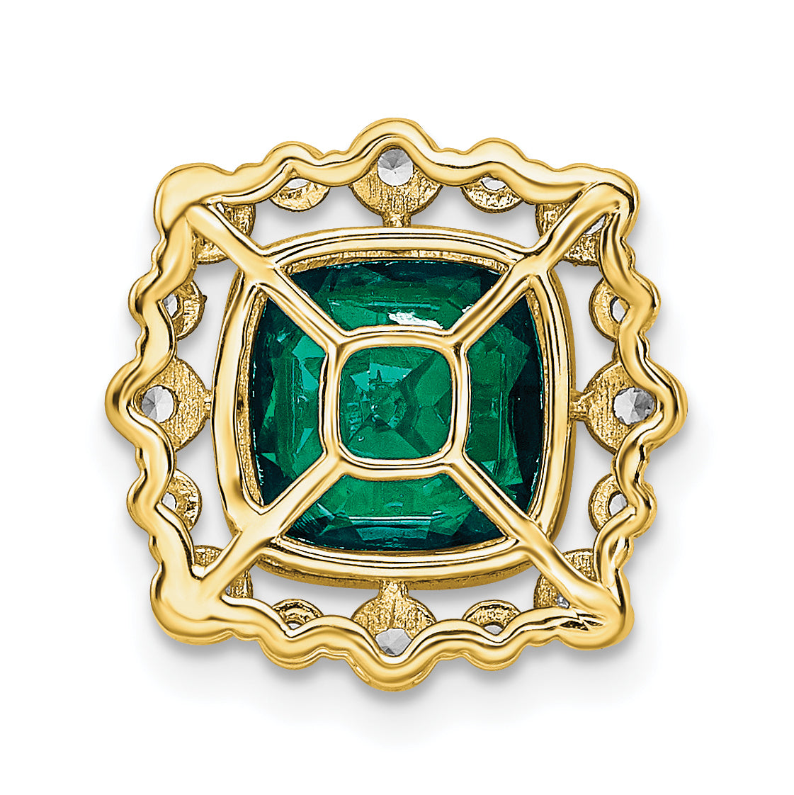 14k Yellow Gold 1/2 Ct. Lab Grown Diamond VS/SI+ G+ and Lab Created Emerald Square Chain Slide Pendant