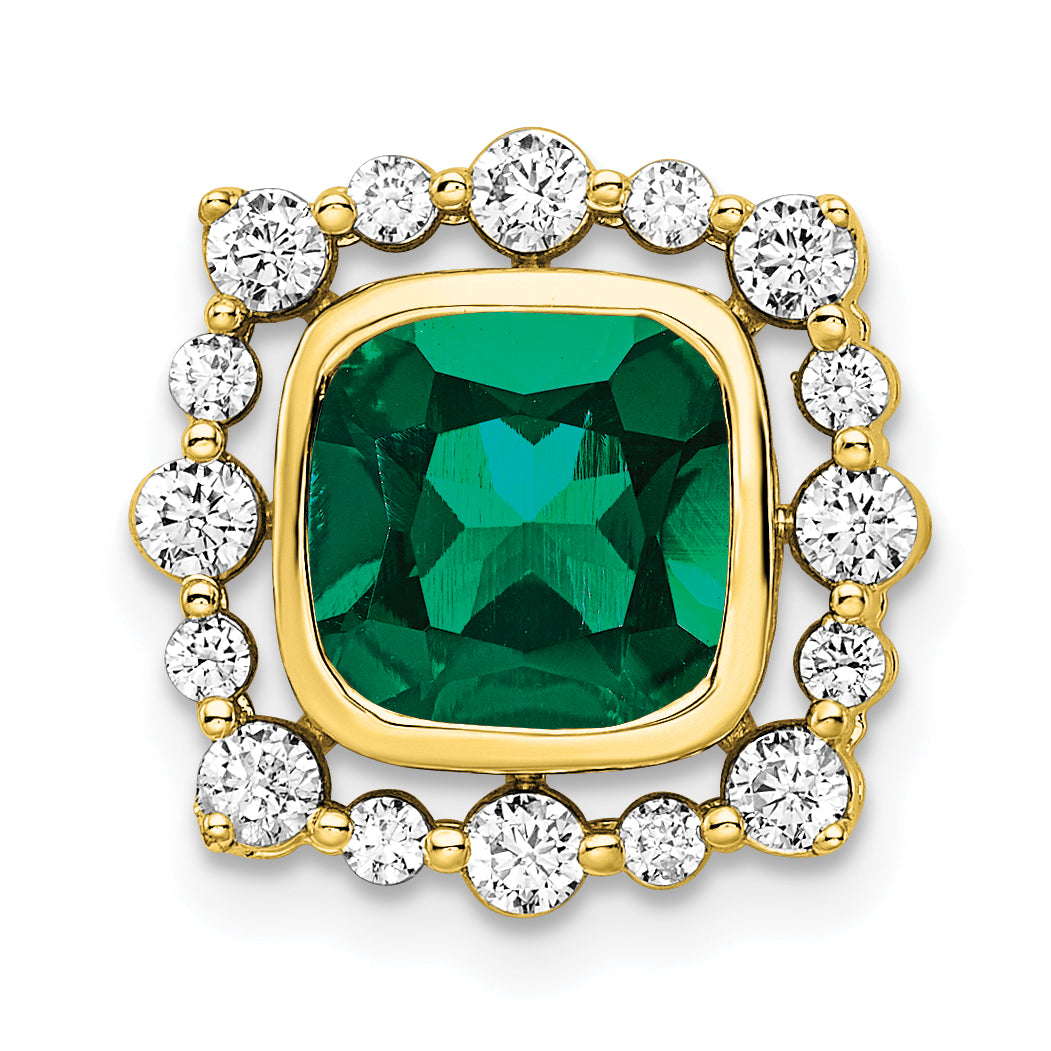 14k Yellow Gold 1/2 Ct. Lab Grown Diamond VS/SI+ G+ and Lab Created Emerald Square Chain Slide Pendant