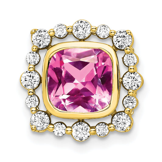 14k Yellow Gold 1/2 Ct. Lab Grown Diamond VS/SI+ G+ and Lab Created Pink Sapphire Square Chain Slide Pendant