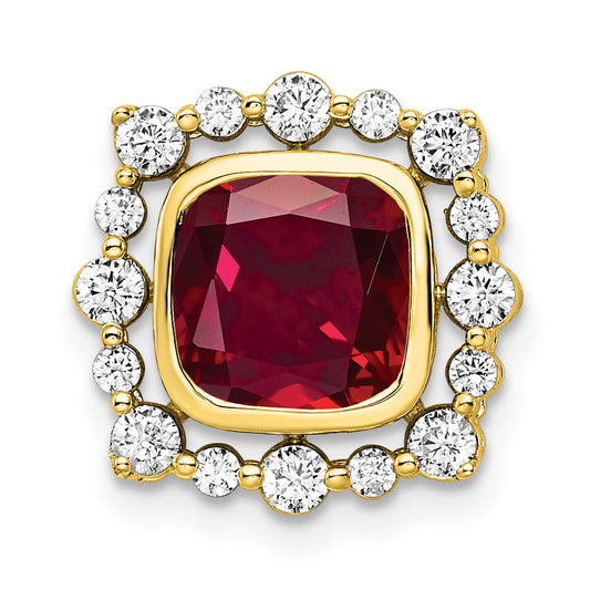 14k Yellow Gold 1/2 Ct. Lab Grown Diamond VS/SI+ G+ and Lab Created Ruby Square Chain Slide Pendant