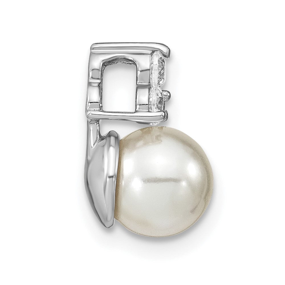 14K White Gold 1/5 Ct. Lab Grown Diamond VS/SI+ G+ and 7.00 mm Freshwater Cultured Pearl Chain Slide Pendant