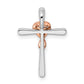 14k Two-tone Two Tone Rose and White Gold 1/10 Ct. Lab Grown Diamond VS/SI+ G+ Cross with Heart Chain Slide Pendant