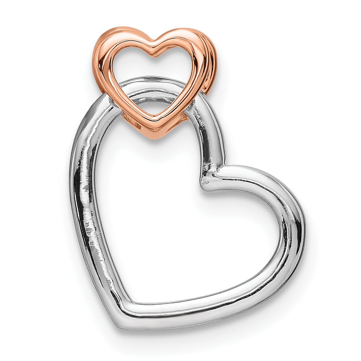 14k Two-tone Two Tone Rose and White Gold 1/4 Ct. Lab Grown Diamond VS/SI+ G+ Double Heart Chain Slide Pendant