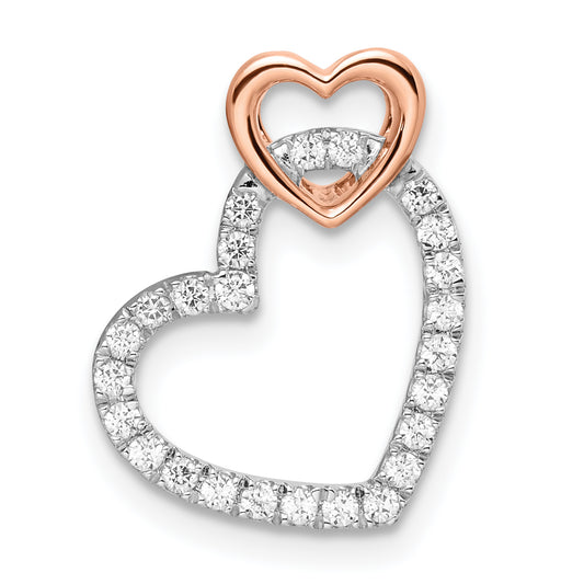 14k Two-tone Two Tone Rose and White Gold 1/4 Ct. Lab Grown Diamond VS/SI+ G+ Double Heart Chain Slide Pendant