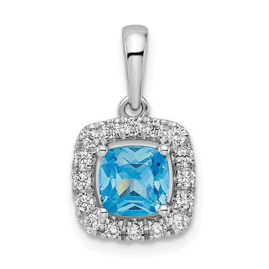 14k White Gold 1/4 Ct. Lab Grown Diamond VS/SI+ G+ December Birthstone Blue Topaz Halo Pendant