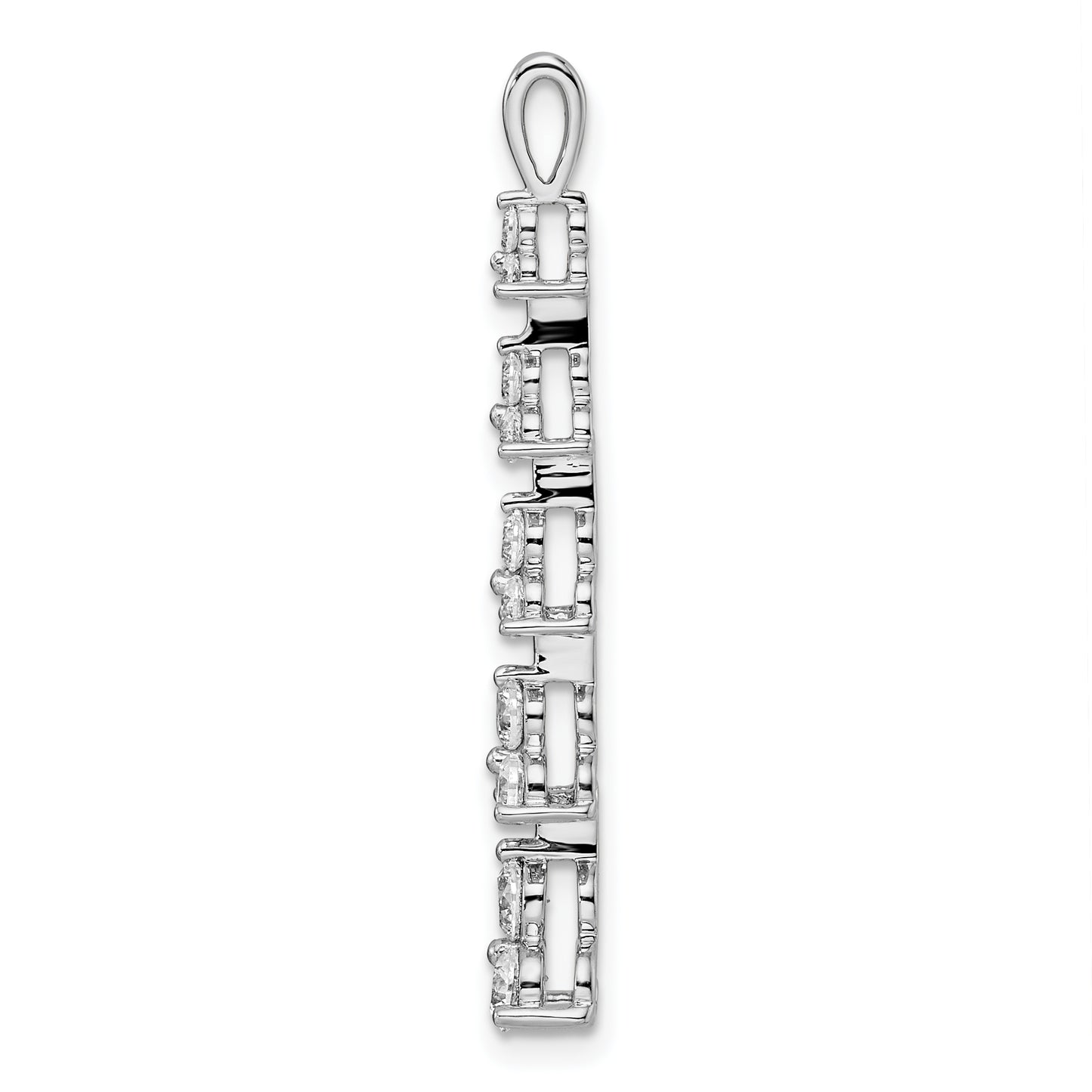 14k White Gold 1 Ct. Lab Grown Diamond VS/SI+ G+ Five Three Stone Cluster Bar Chain Slide Pendant