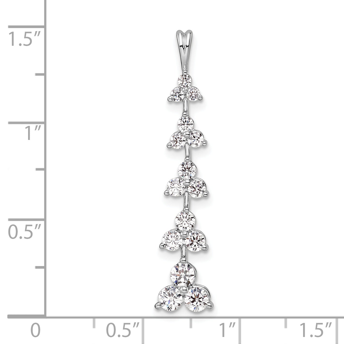 14k White Gold 1 Ct. Lab Grown Diamond VS/SI+ G+ Five Three Stone Cluster Bar Chain Slide Pendant