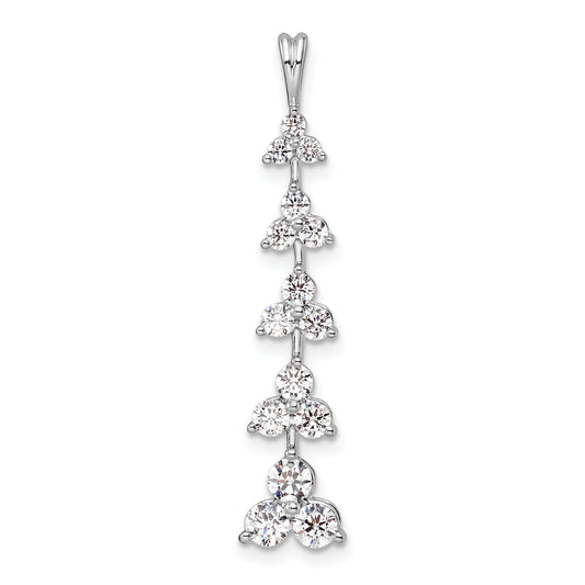 14k White Gold 1 Ct. Lab Grown Diamond VS/SI+ G+ Five Three Stone Cluster Bar Chain Slide Pendant