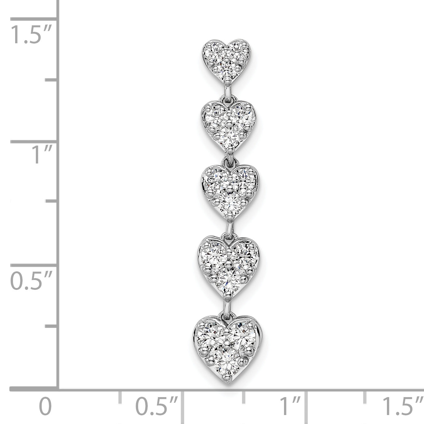 14k White Gold 1 Ct. Lab Grown Diamond VS/SI+ G+ Five Heart Bar Chain Slide Pendant