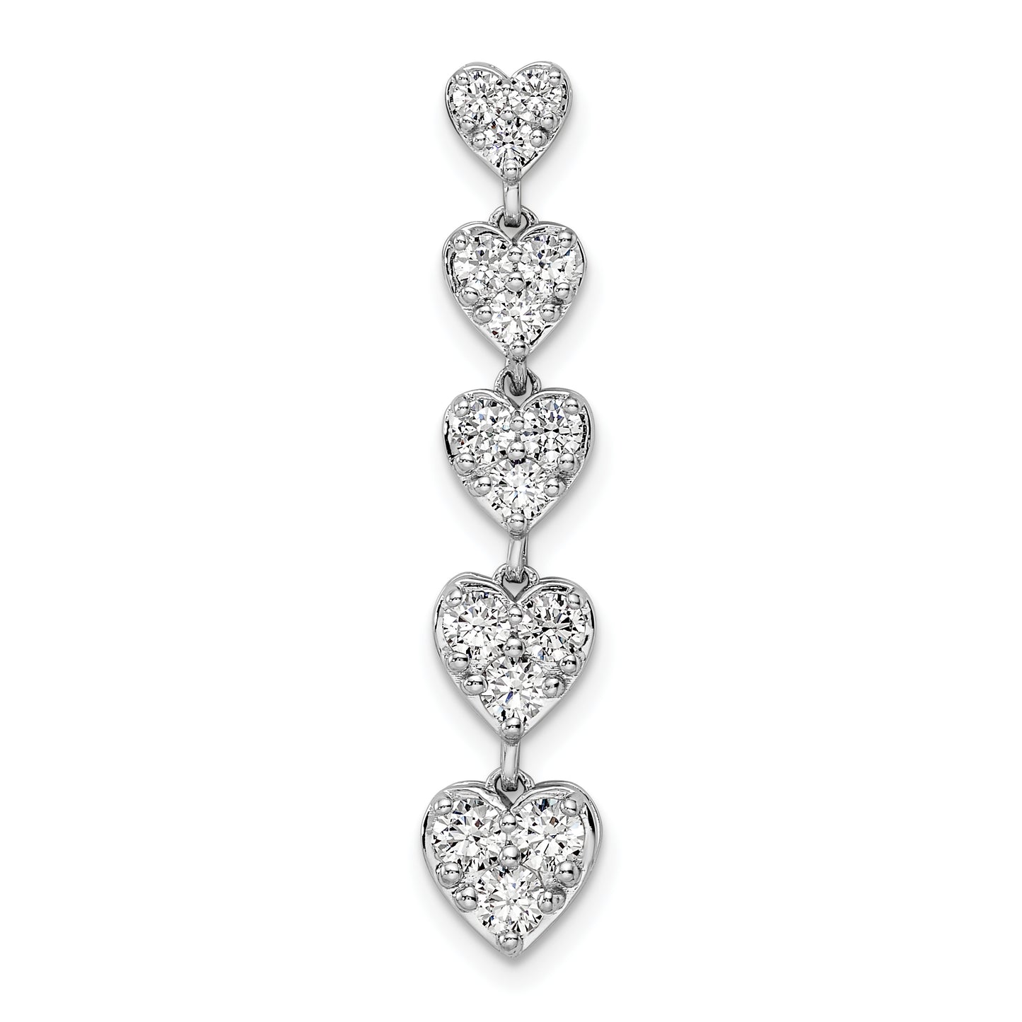 14k White Gold 1 Ct. Lab Grown Diamond VS/SI+ G+ Five Heart Bar Chain Slide Pendant