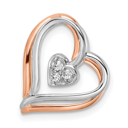 14k Two-tone Two Tone Rose and White Gold 1/20 Ct. Lab Grown Diamond VS/SI+ G+ Double Framed Heart Chain Slide Pendant