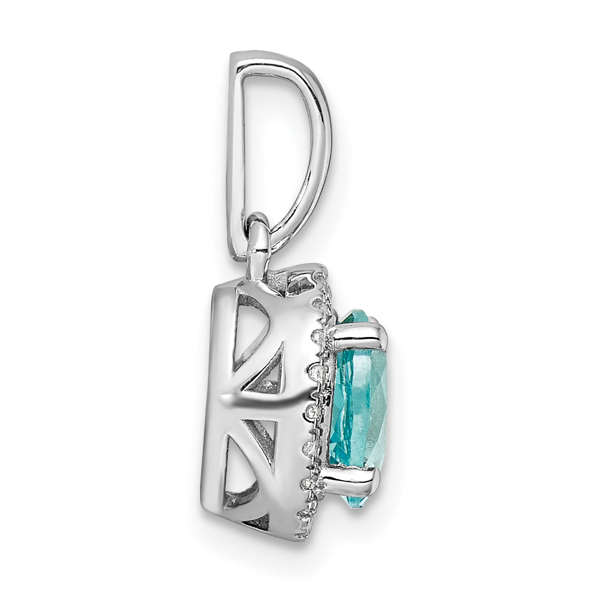 Pure Serenity 14k White Gold 1/10 Ct. Lab Grown Diamond VS/SI+ G+ and Lab Created Paraiba Teardrop Pendant