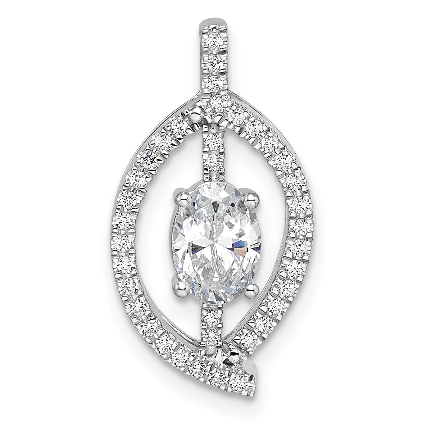 14k White Gold 1/5 Ct. Lab Grown Diamond VS/SI+ G+ 3/4 Ct. Center Round Chain Slide Pendant