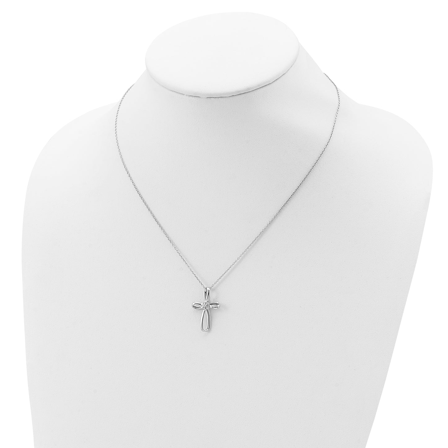 14k White Gold .01 Ct. Lab Grown Diamond VS/SI+ G+ 18 inch Cross Pendant Necklace