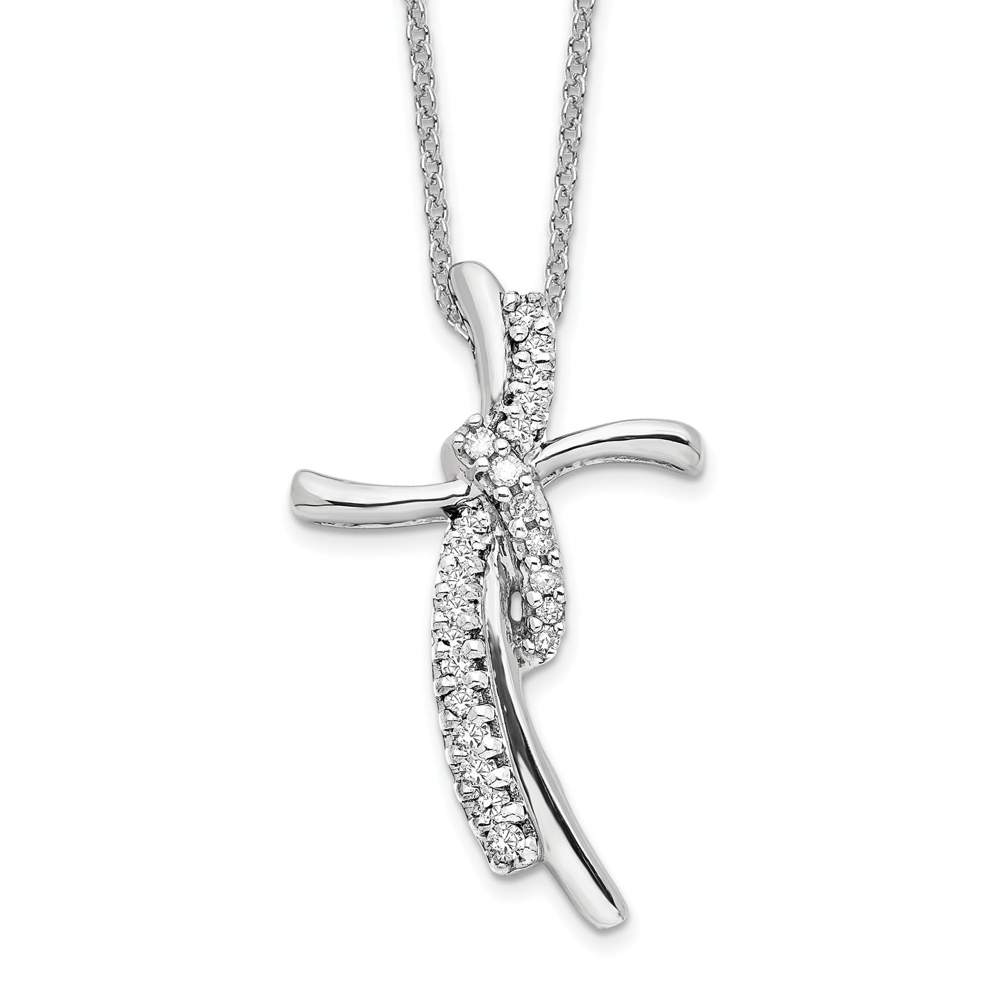 14k White Gold 1/8 Ct. Lab Grown Diamond VS/SI+ G+ 18 inch Cross Pendant Necklace