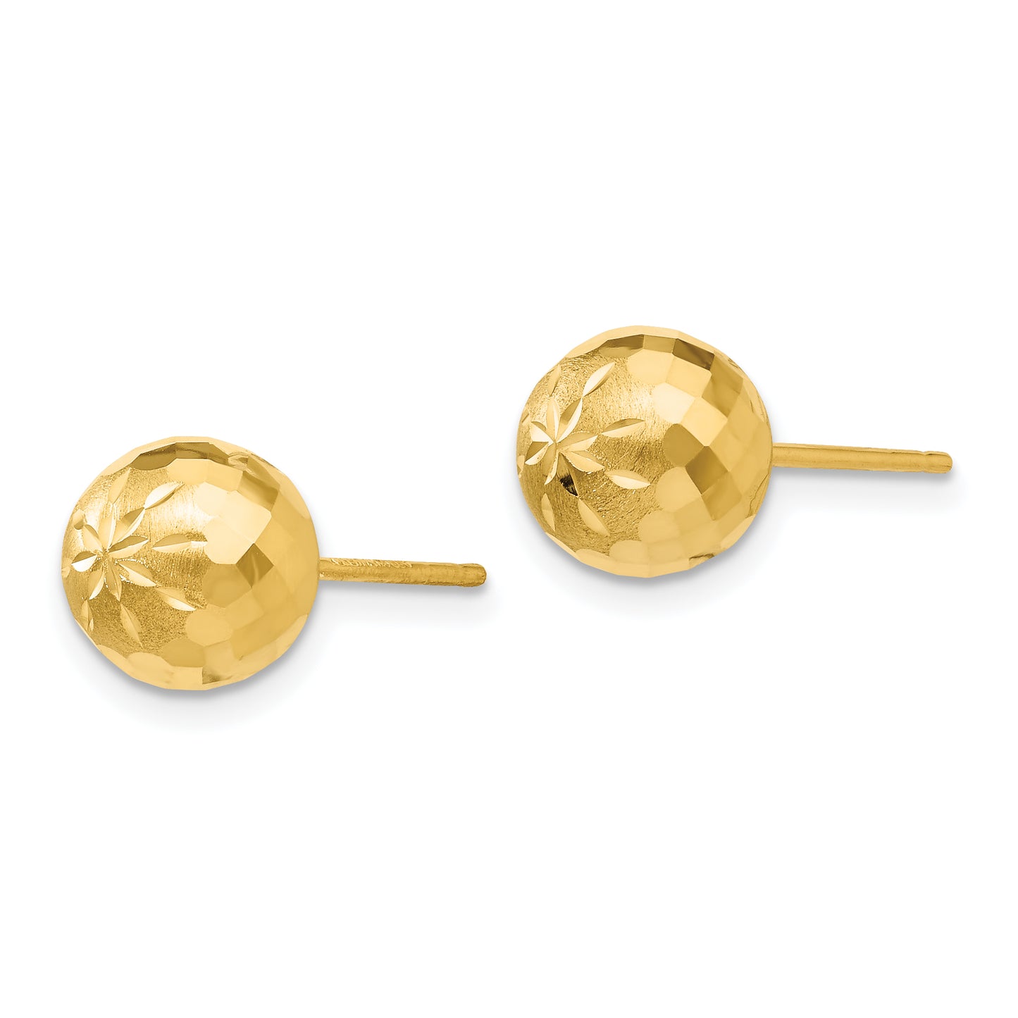 14K Yellow Gold 8mm Diamond-Cut Mirror Ball Post Earrings