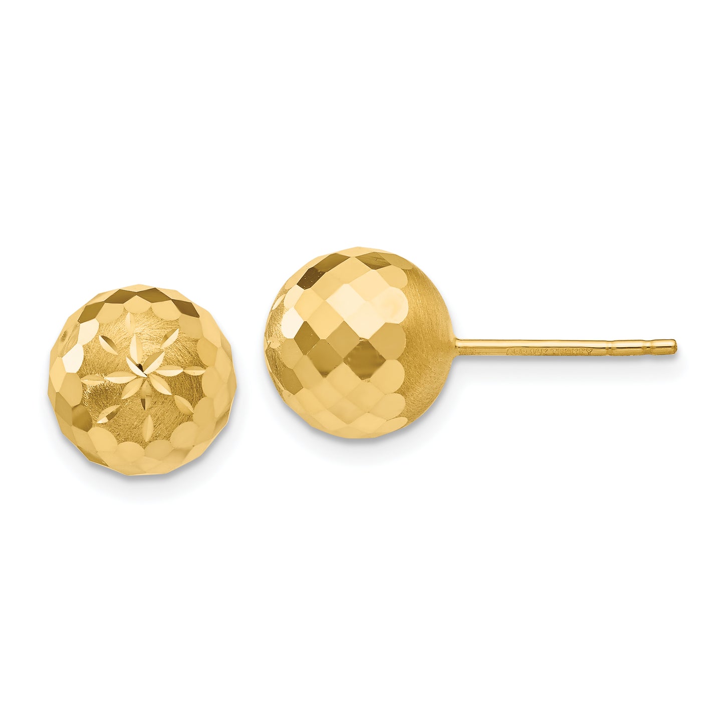 14K Yellow Gold 9mm Diamond-Cut Mirror Ball Post Earrings