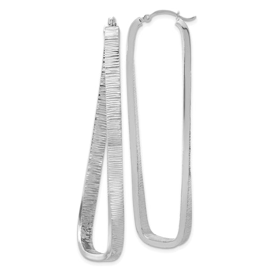 14K White Gold 4mm Textured Twisted Oval Hoop Earrings