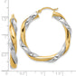 14K Yellow & Rhodium W/White Twisted Hoop Earrings