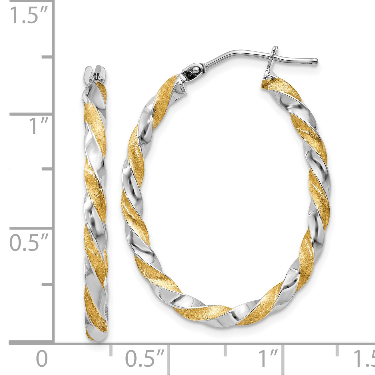 14K Yellow & Rhodium Gold White Twisted Hoop Earrings