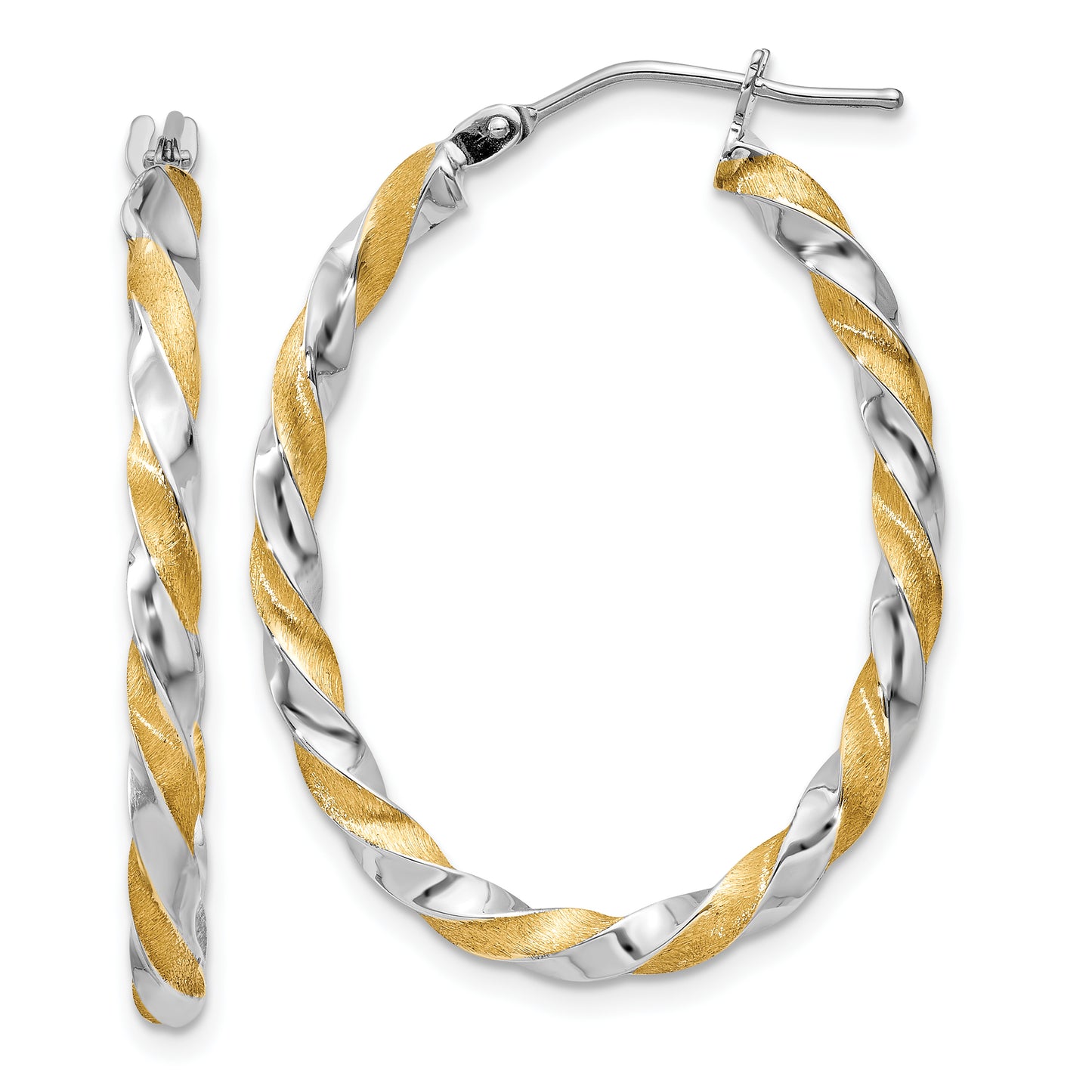 14K Yellow & Rhodium Gold White Twisted Hoop Earrings