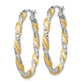 14K White Gold & Yellow Rhodium Twisted D/C Oval Hoop Earrings