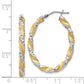 14K White Gold & Yellow Rhodium Twisted D/C Oval Hoop Earrings