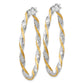 14K White Gold & Yellow Rhodium Twisted D/C Oval Hoop Earrings