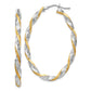 14K White Gold & Yellow Rhodium Twisted D/C Oval Hoop Earrings