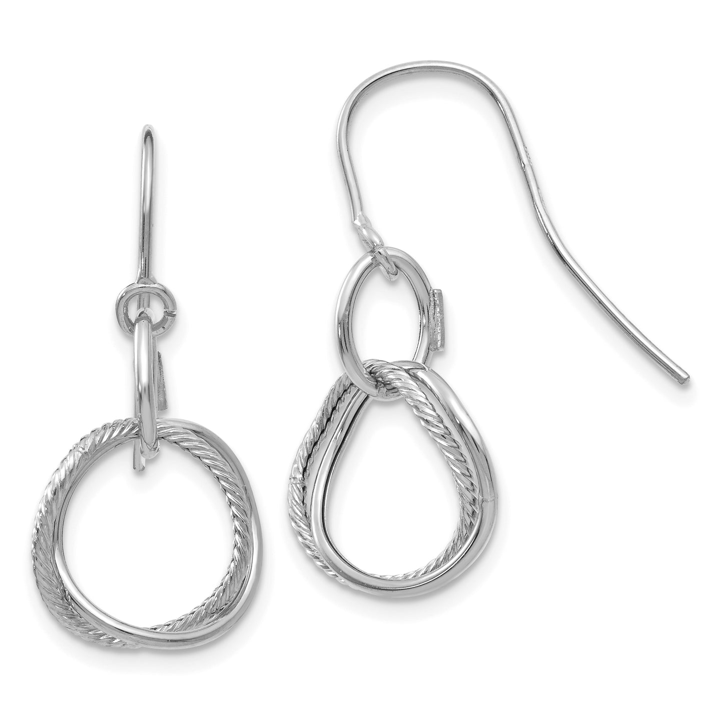 14K White Gold Small Twisted Circle Shepherd Hook Earrings