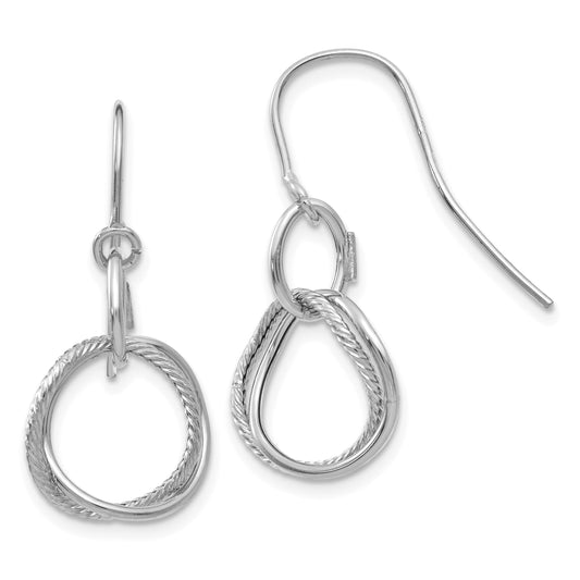 14K White Gold Small Twisted Circle Shepherd Hook Earrings