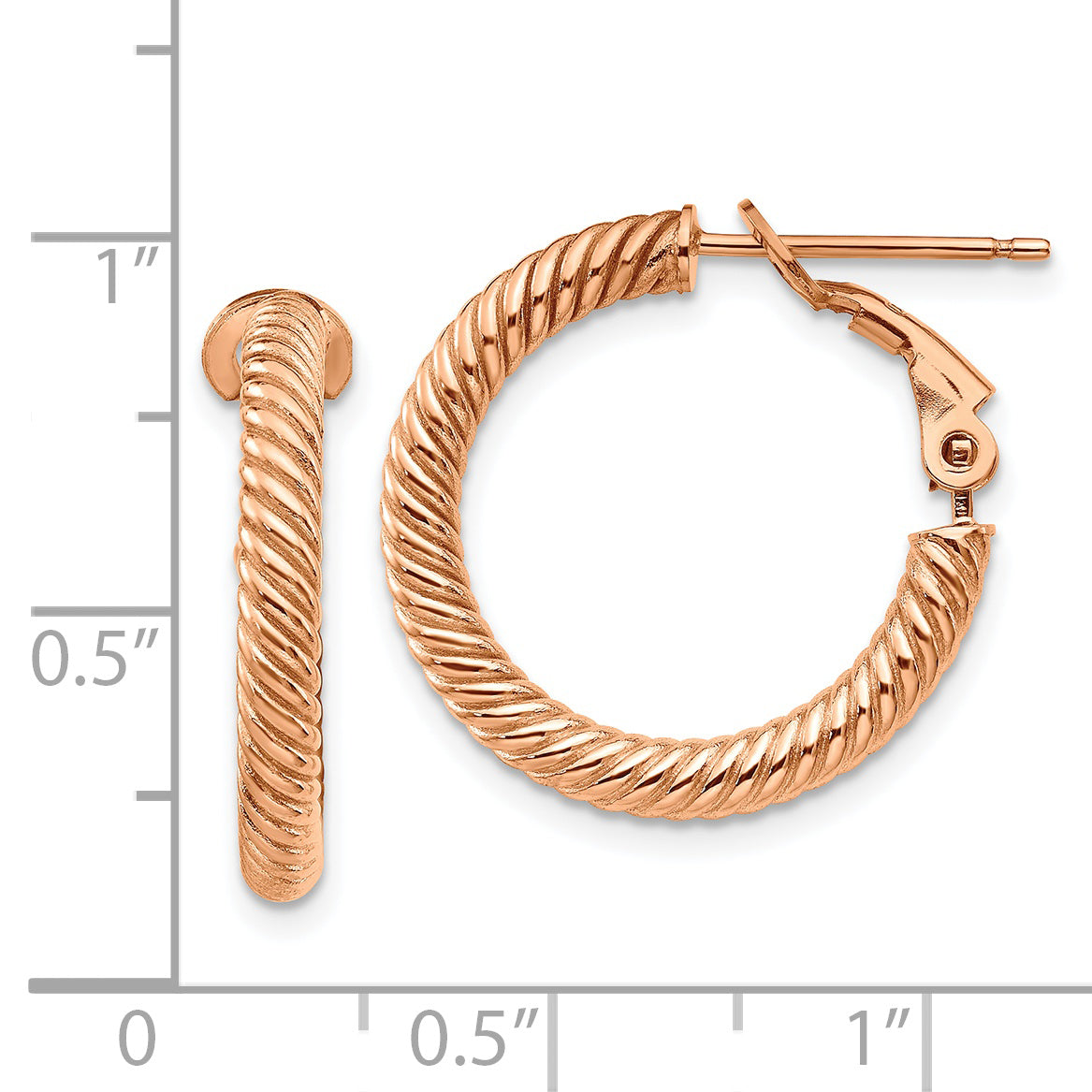 14K Rose Gold 3X15mm Twisted Round Hoop Earrings