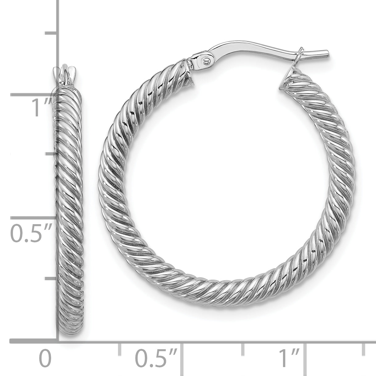 14K White Gold 3X20mm Twisted Round Hoop Earrings