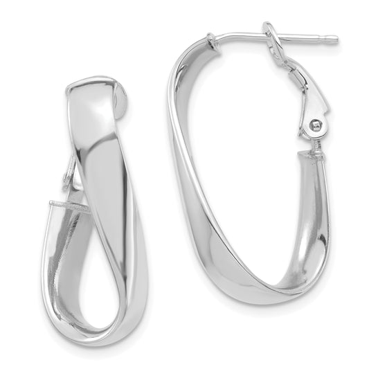 14K White Gold Polished 5mm Twisted Oval Omega Back Hoop Earrings