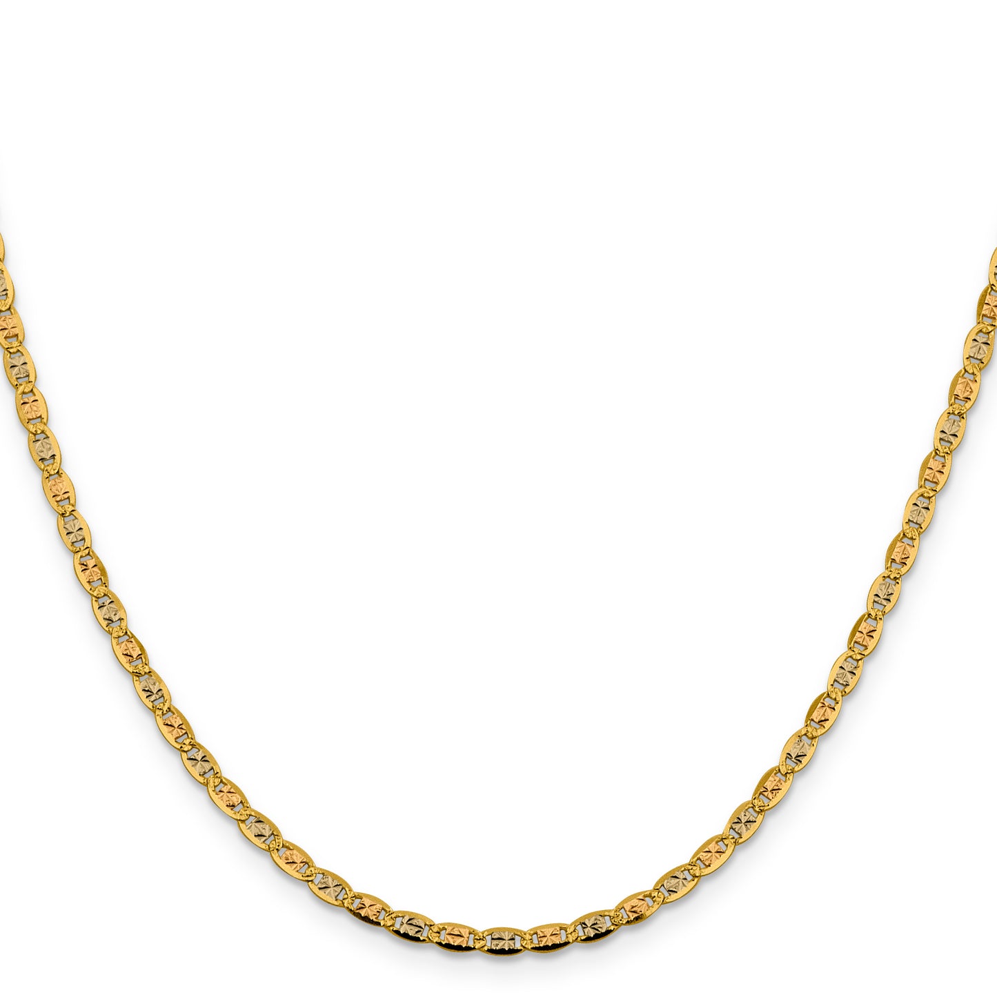 14K Tri-Color 26 Inch 2.75mm Pav Valentino With Lobster Clasp Chain