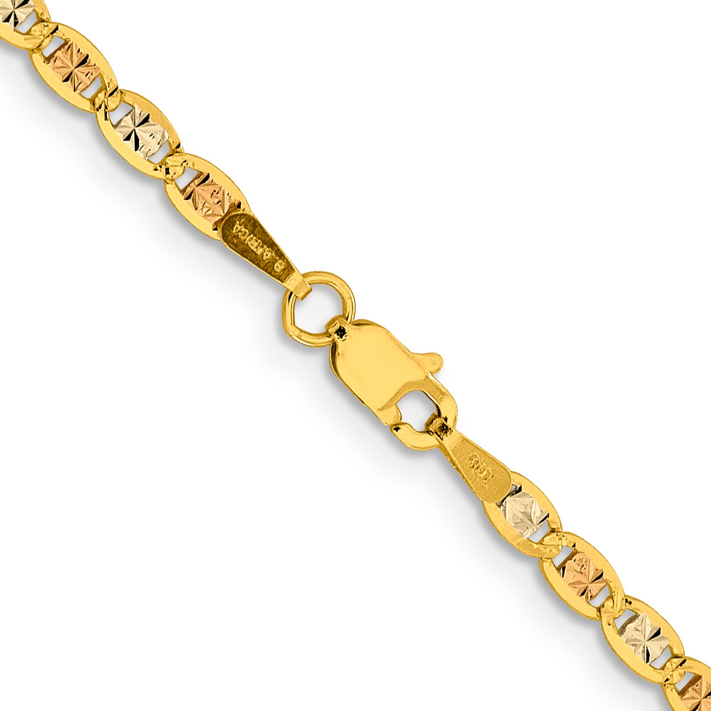 14K Tri-Color 22 Inch 2.75mm Pav Valentino With Lobster Clasp Chain