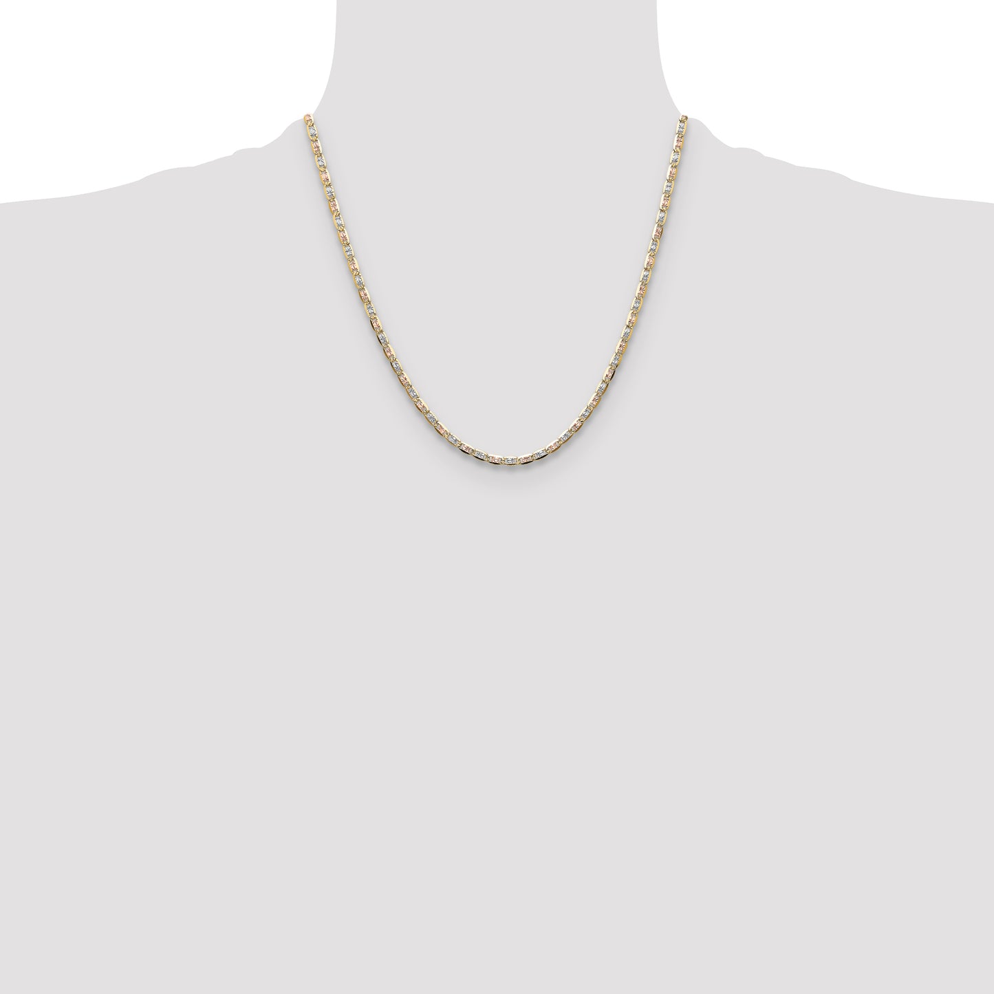 14K Tri-Color 3.2mm Gold Pav Valentino Chain