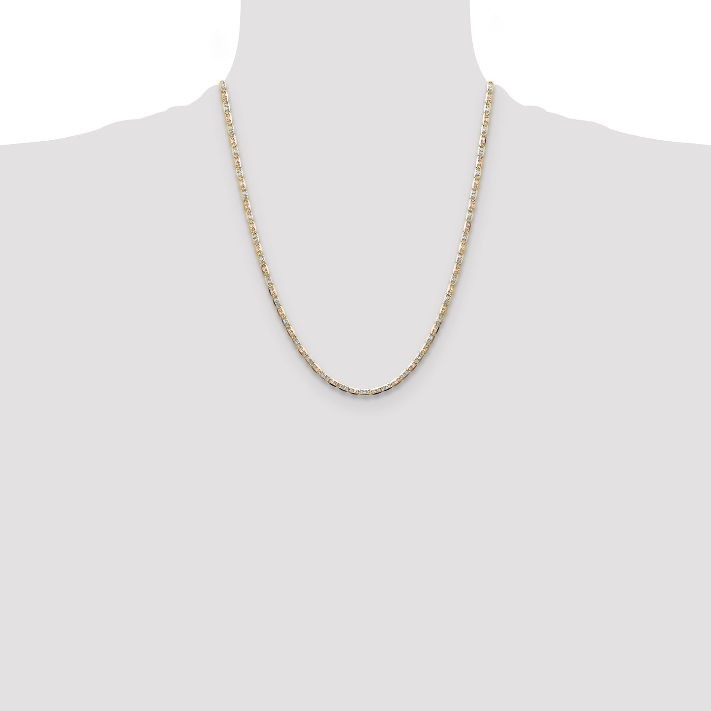 14K Tri-Color 3.2mm Gold Pav Valentino Chain