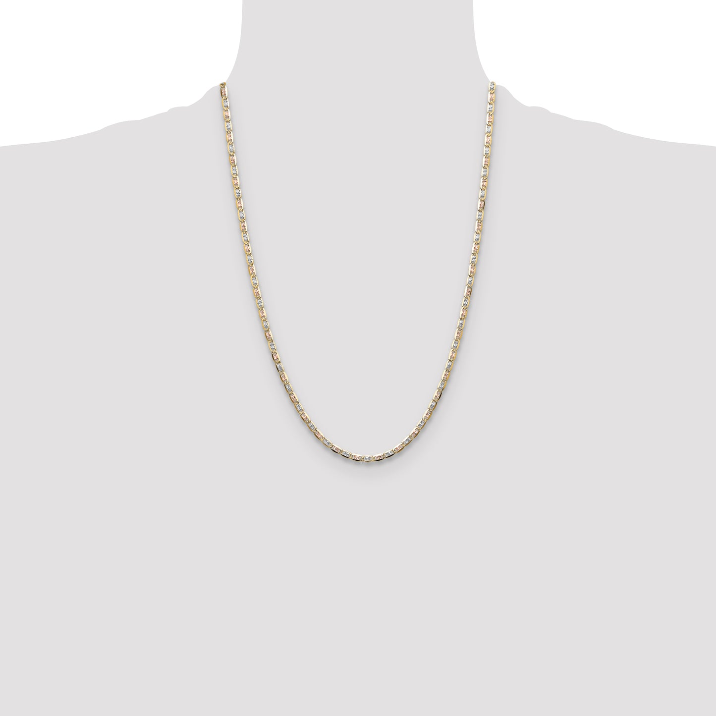 14K Tri-Color 3.2mm Gold Pav Valentino Chain