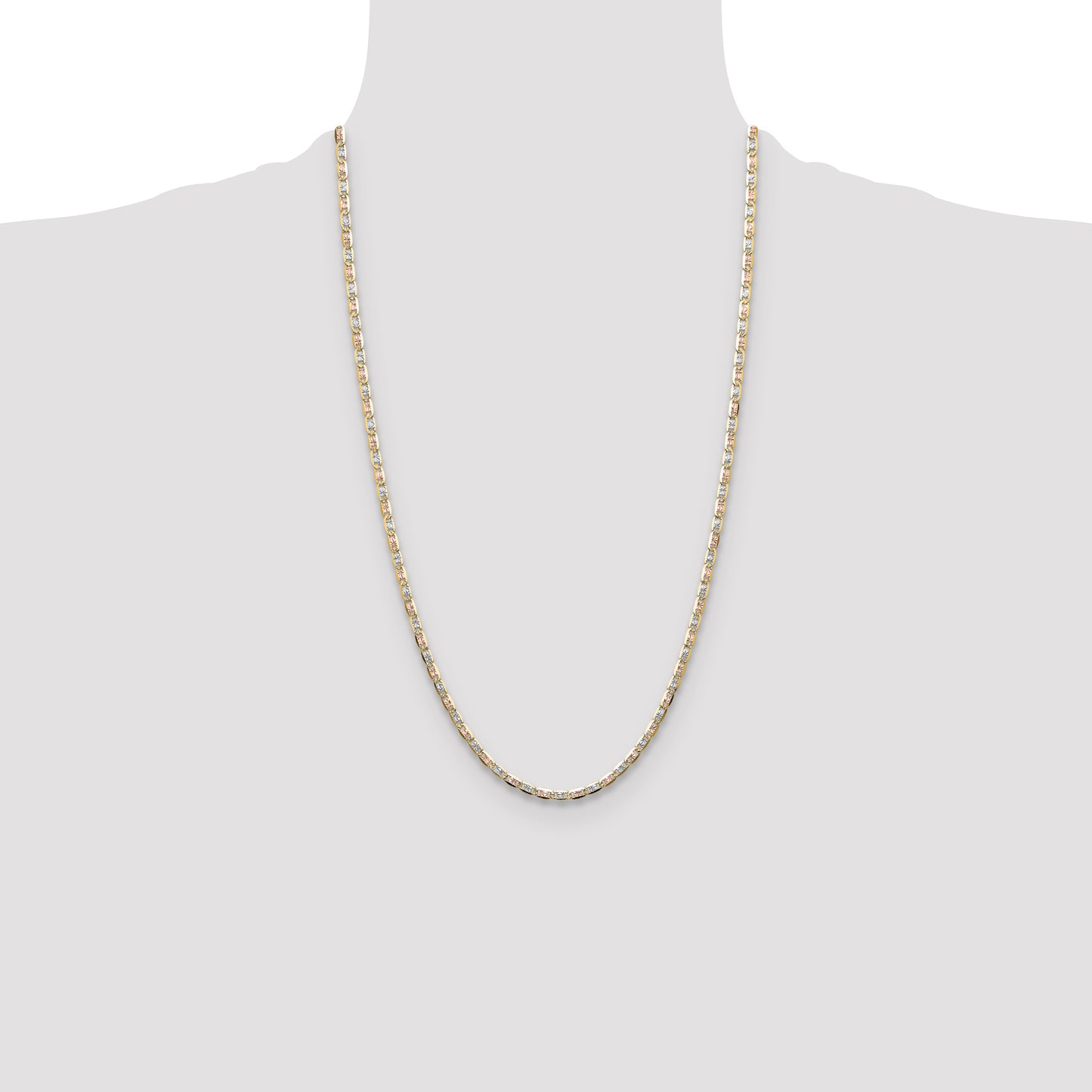 14K Tri-Color 3.2mm Gold Pav Valentino Chain