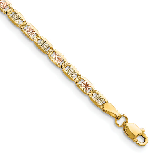 14K Tri-Color 3.2mm Gold Pav Valentino Chain