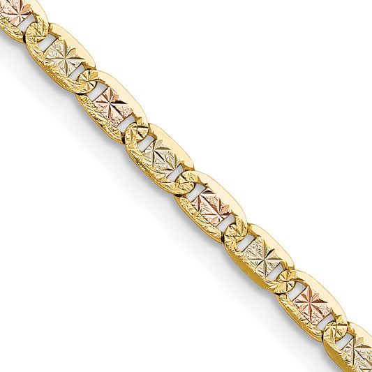 14K Tri-Color 3.2mm Gold Pav Valentino Chain